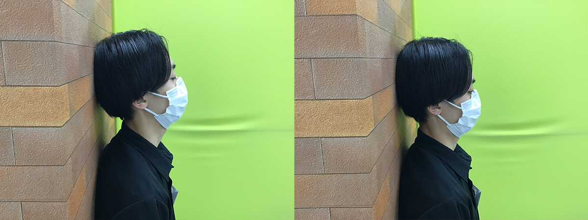 壁での頭部の屈曲練習